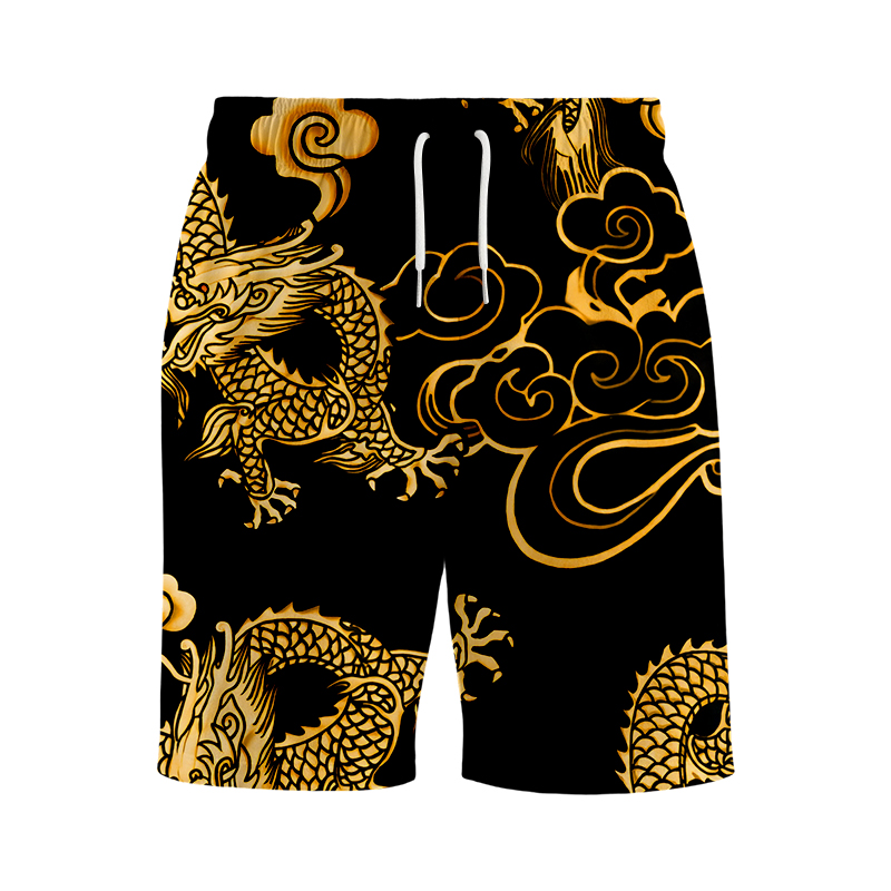 Tokyocanvas Black Gold Oriental Dragon Swim Short