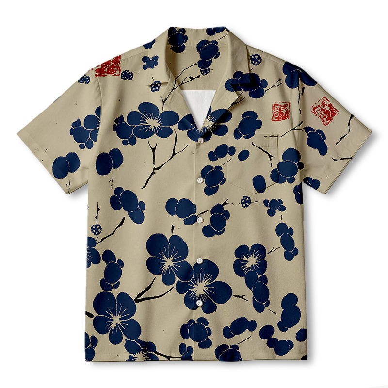 Tokyocanvas Cherry Blossom Japanese Lino Art Hawaiian Shirt