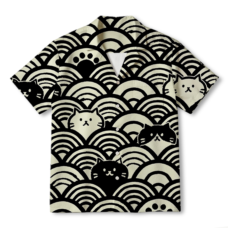 Tokyocanvas Japanese Cute Cat Wave Hawaiian Shirt