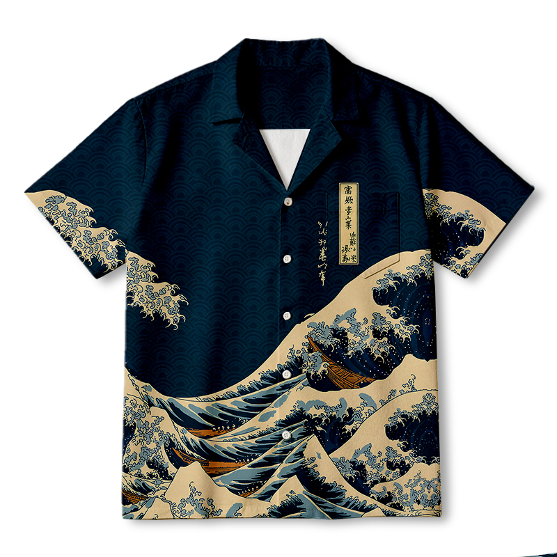 Tokyocanvas Japanese Wave Hawaiian Shirt