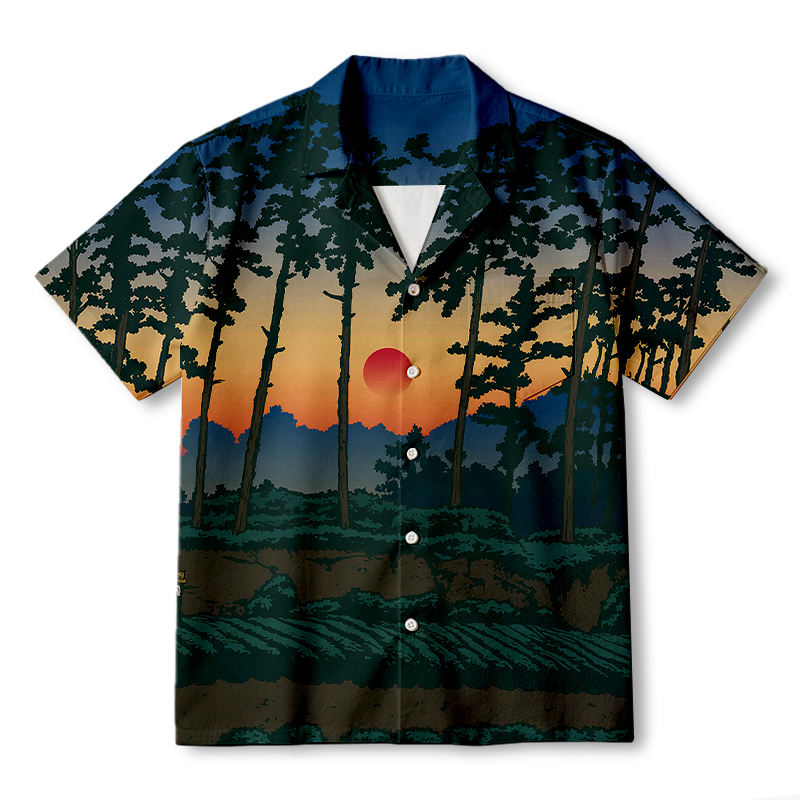 Tokyocanvas Setting Sun Behind Pines Hawaiian Shirt
