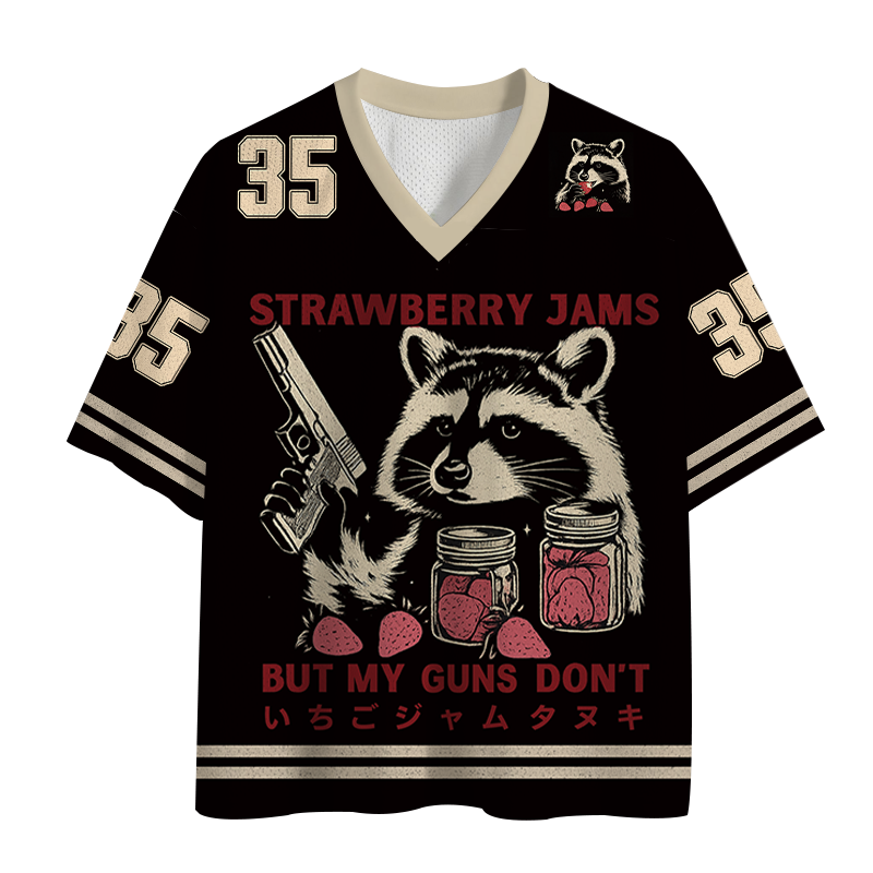 Tokyocanvas Strawberry Jams Funny Raccoon Mesh Jersey