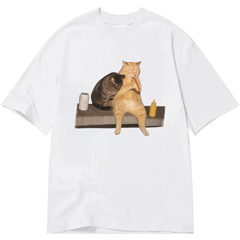 Tokyocanvas Cat Eating Hot Dog Classic T-Shirt