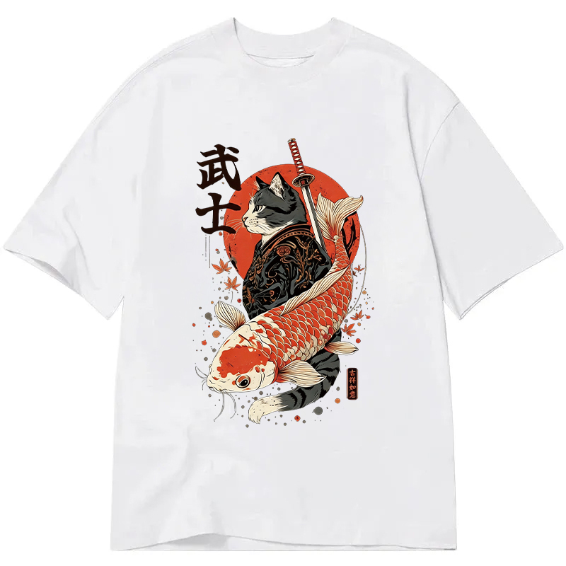 Tokyocanvas Samurai Cat And Koi Classic T-Shirt