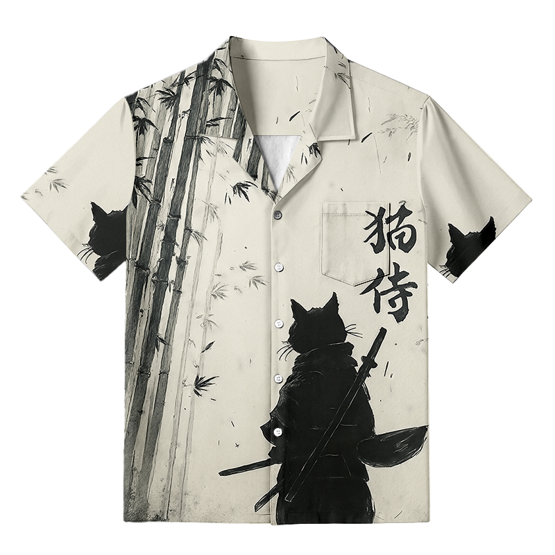 Tokyocanvas Samurai Cat In The Bamboo Forest Hawaiian Shirt