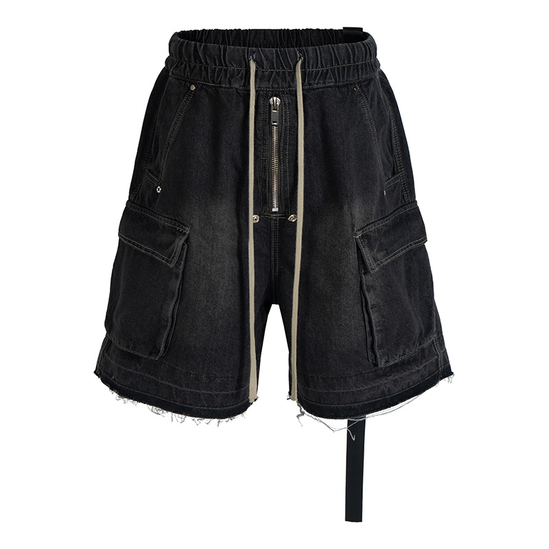 Tokyocanvas Large pocket Frayed Black Denim Short