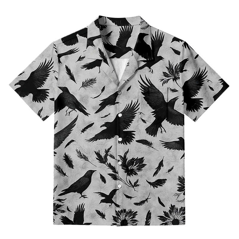 Tokyocanvas Crows Amongst Blossom Hawaiian Shirt