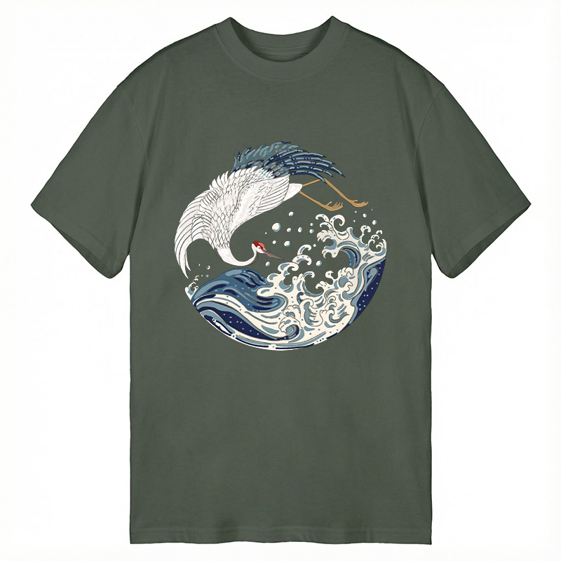 Tokyocanvas Crane Bird Wave Classic T-Shirt