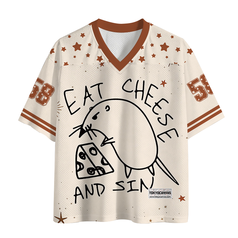 Tokyocanvas Eat Cheese And Sin Meme Mesh Jersey