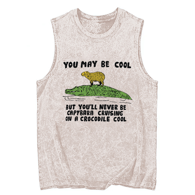 Tokyocanvas Funny Capybara Riding Crocodile Washed Tank
