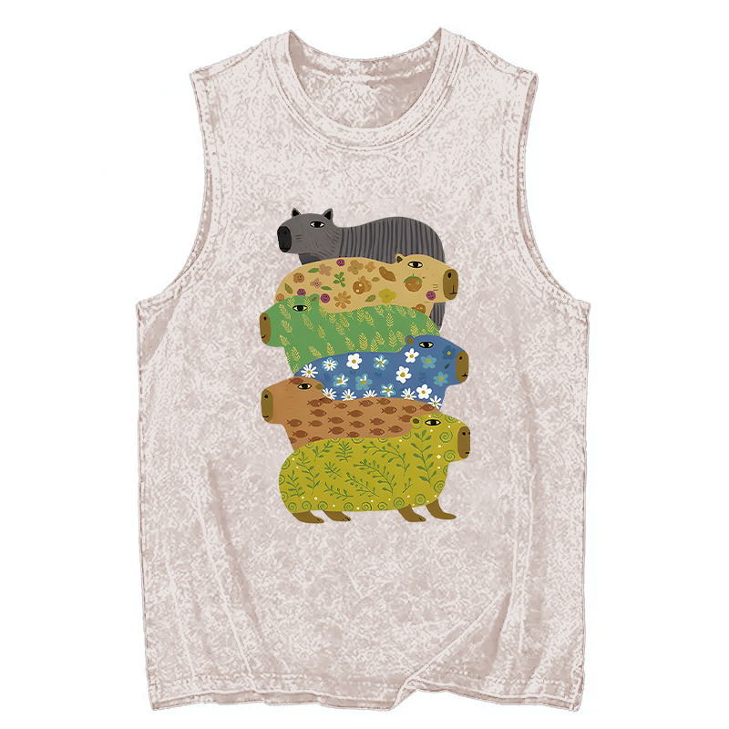 Tokyocanvas Colorful Capybaras Washed Tank