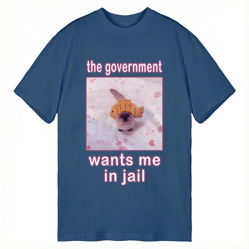 Tokyocanvas The Government Wants Me in Jail Funny Cat Meme Classic T-Shirt