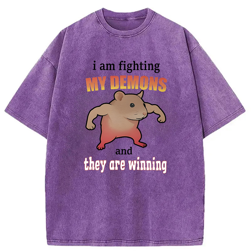 Tokyocanvas I'm Fighting My Demons And They're Winning Funny Rat Washed T-Shirt