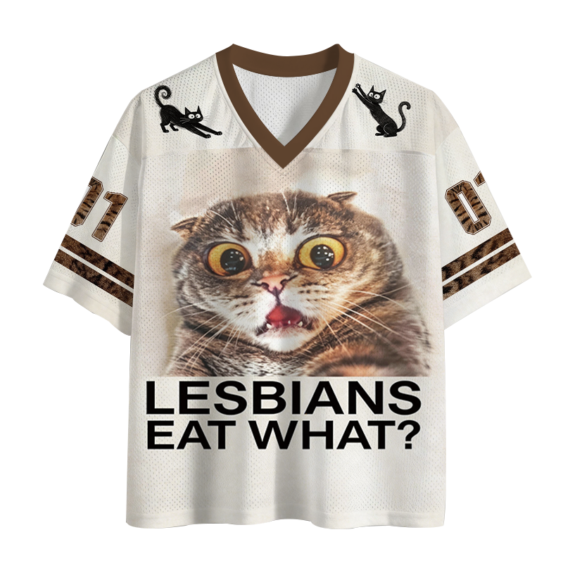Tokyocanvas Lesbians Eat What? Shocked Cat Meme Mesh Jersey
