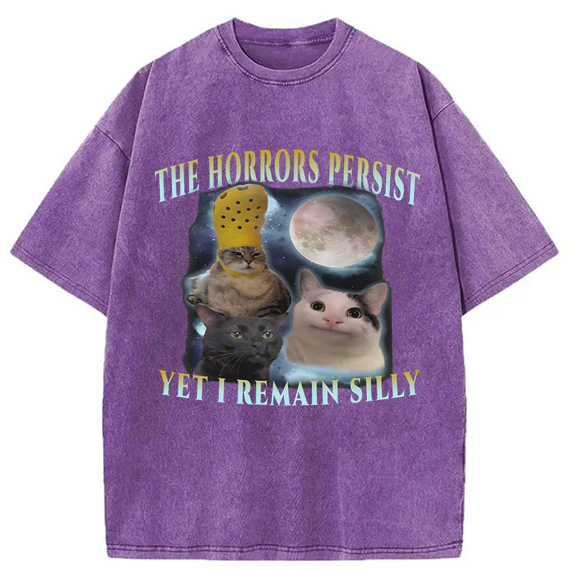 Tokyocanvas The Horrors Persist Yet I Remain Silly Cat Washed T-Shirt