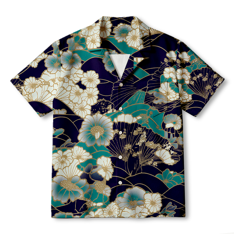 Tokyocanvas Gold Stroke Flowers Hawaiian Shirt