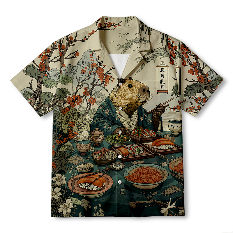Tokyocanvas Capybara Enjoying Sushi Feast Hawaiian Shirt