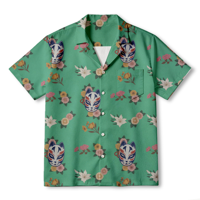Tokyocanvas Mask With Flowers Hawaiian Shirt