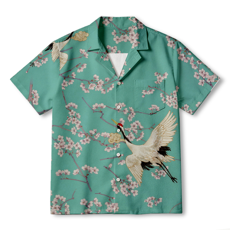 Tokyocanvas Cranes And Sakura Hawaiian Shirt