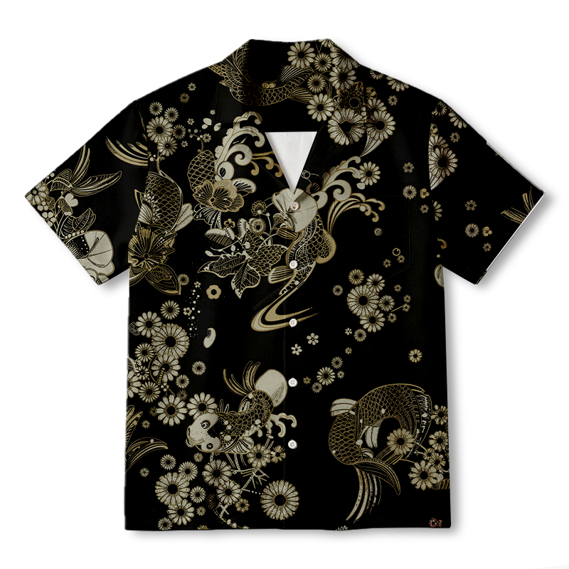 Tokyocanvas Elegant Koi Floral Hawaiian Shirt