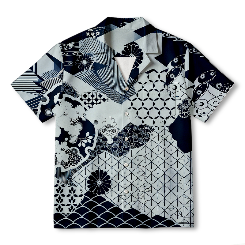 Tokyocanvas Elegant Floral Waves Hawaiian Shirt