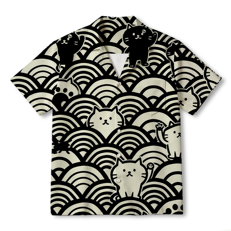 Tokyocanvas Japanese Cute Cat Wave Hawaiian Shirt