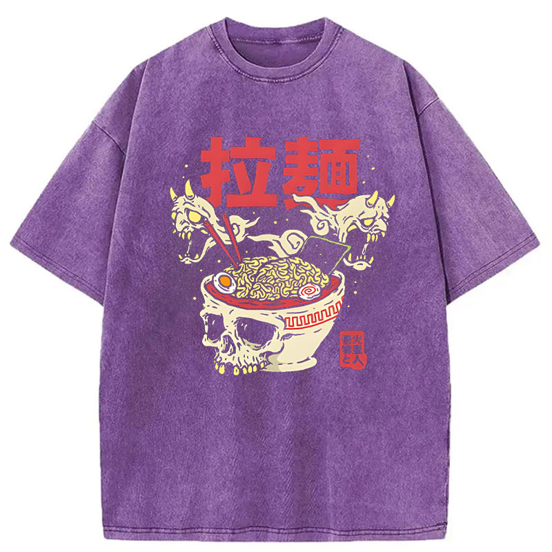 Tokyocanvas Japanese Ramen Skeleton Bowl Washed T-Shirt