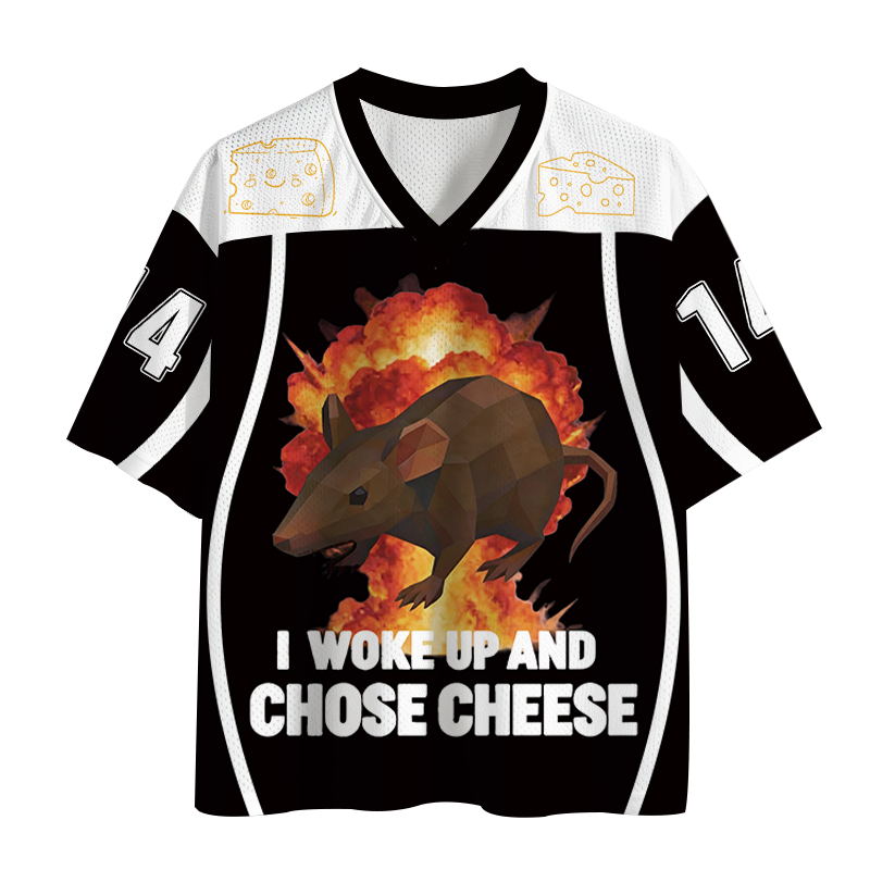 Tokyocanvas Woke Up and Chose Cheese Funny Rat Meme Mesh Jersey