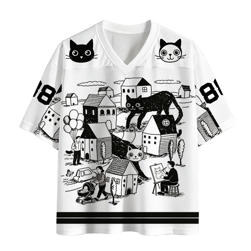 Tokyocanvas Giant Cat Village Mesh Jersey