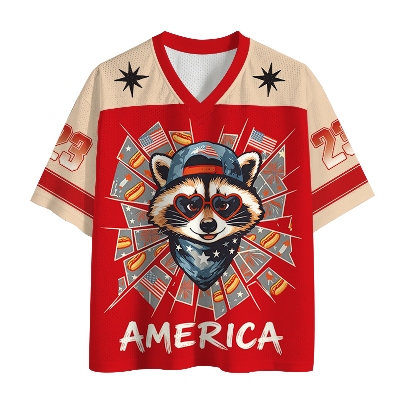 Tokyocanvas America Raccoon Hot Dog Mesh Jersey