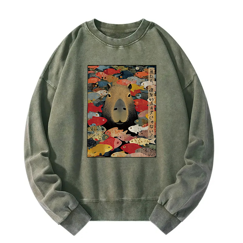 Tokyocanvas Am I Too Lovable Capybara Washed Sweatshirt