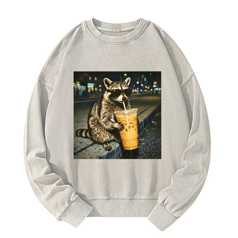 Tokyocanvas Racoon with a Ice Coffee Washed Sweatshirt