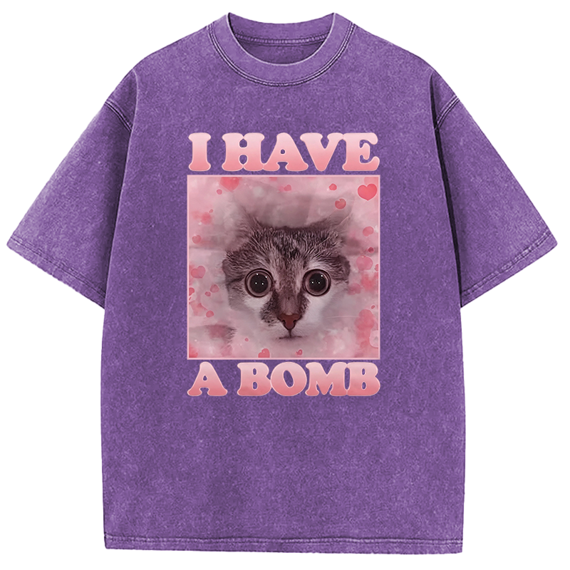 Tokyocanvas I Have a Bomb Funny Cat Dank Meme Washed T-Shirt