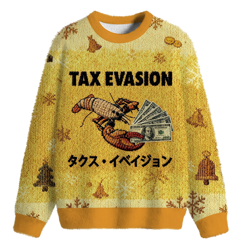 Tokyocanvas Tux Evasion Funny Fuzzy Christmas Ugly Sweatshirt
