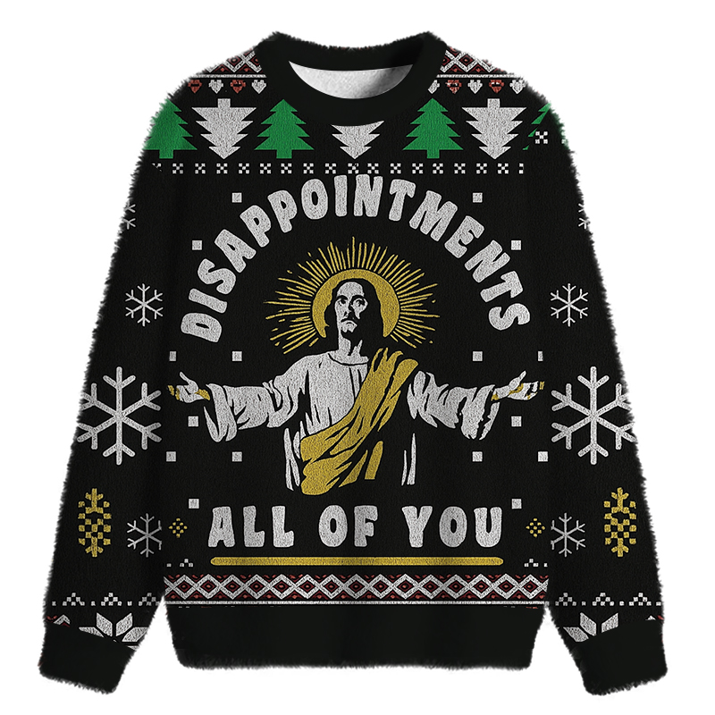 Tokyocanvas Funny Jesus Fuzzy Christmas Ugly Sweatshirt