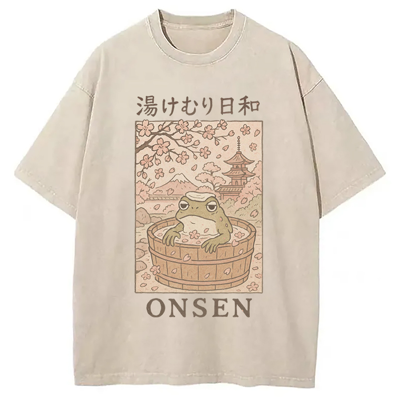 Tokyocanvas Onsen Frog Japanese Washed T-Shirt