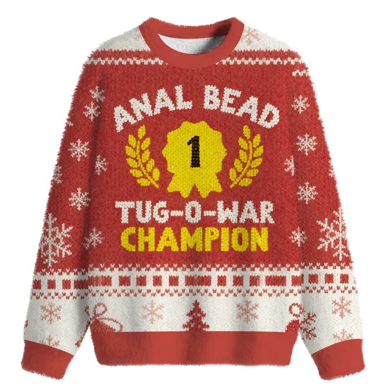 Tokyocanvas Bead Tug O War Champion Funny Red Fuzzy Christmas Ugly Sweatshirt