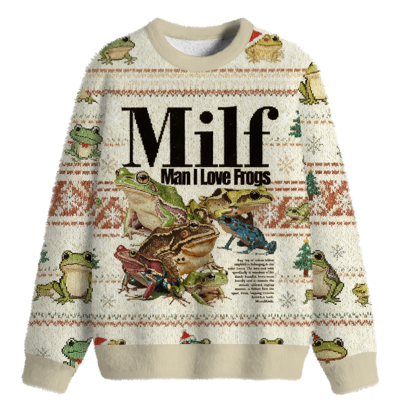 Tokyocanvas Man I Love Frogs Meme Fuzzy Christmas Ugly Sweatshirt