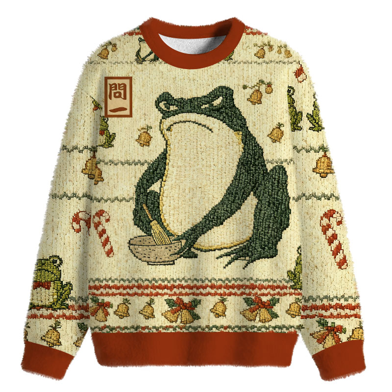 Tokyocanvas Matsumoto Hoji Japanese Frog Fuzzy Christmas Ugly Sweatshirt