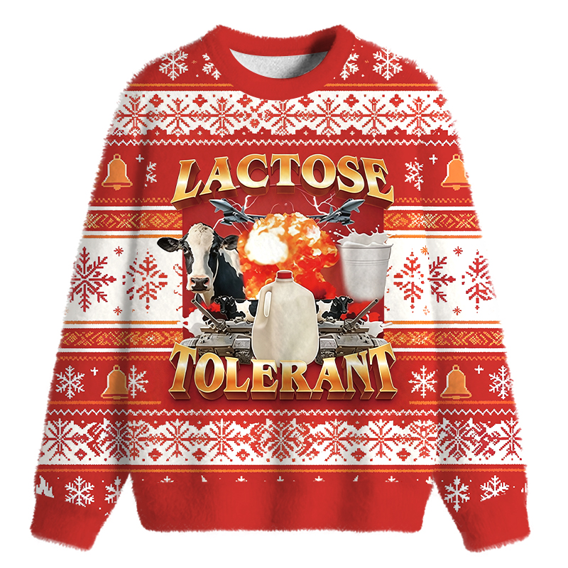 Tokyocanvas Retro Milk Lactose Tolerant Fuzzy Christmas Ugly Sweatshirt