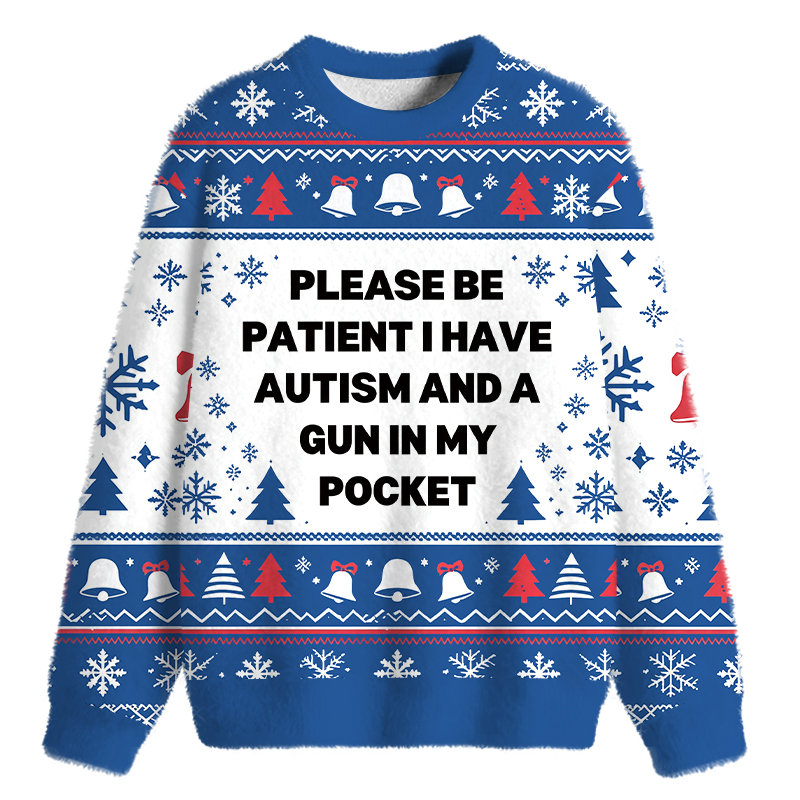 Tokyocanvas A Gun in My Pocket Fuzzy Christmas Ugly Sweatshirt