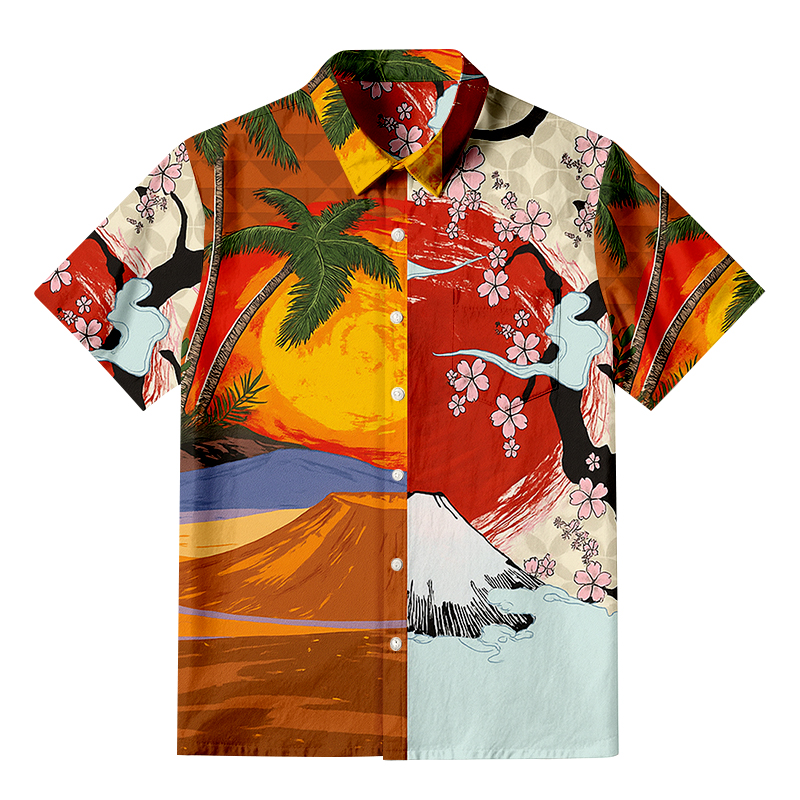 Tokyocanvas Mauna Kea and Fuji Mountains Button-up Shirt
