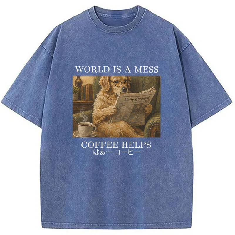 Tokyocanvas Coffee Lover Shirt Funny Dog Washed T-Shirt