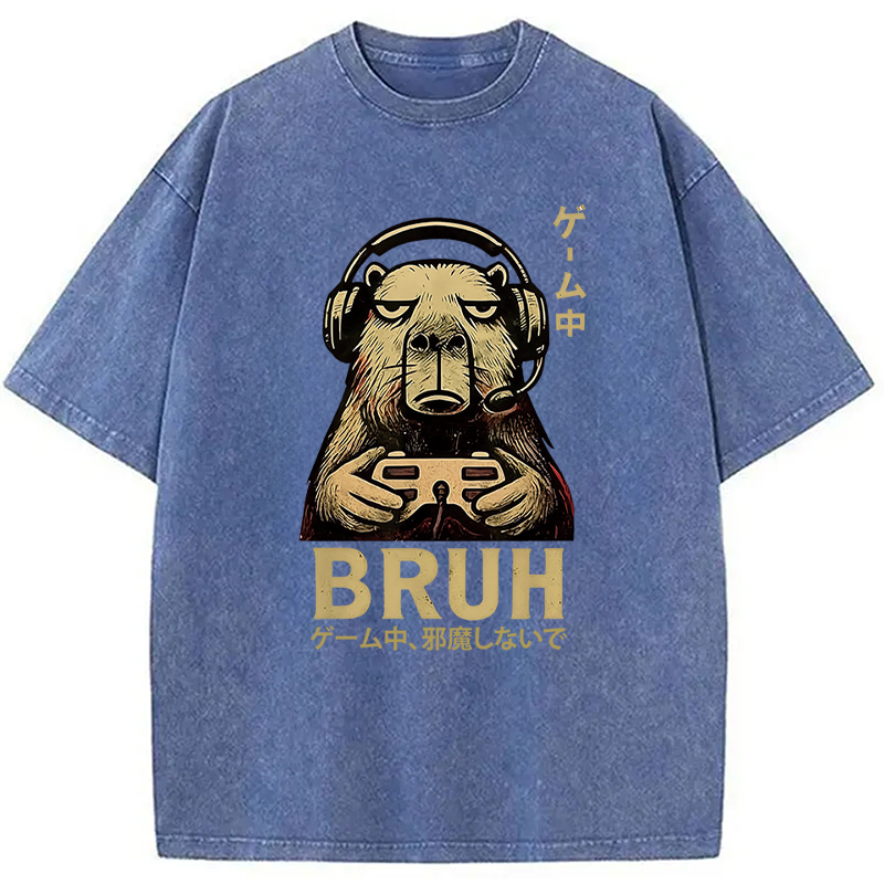 Tokyocanvas Capybara Gamer Bruh Funny Video Games Washed T-Shirt