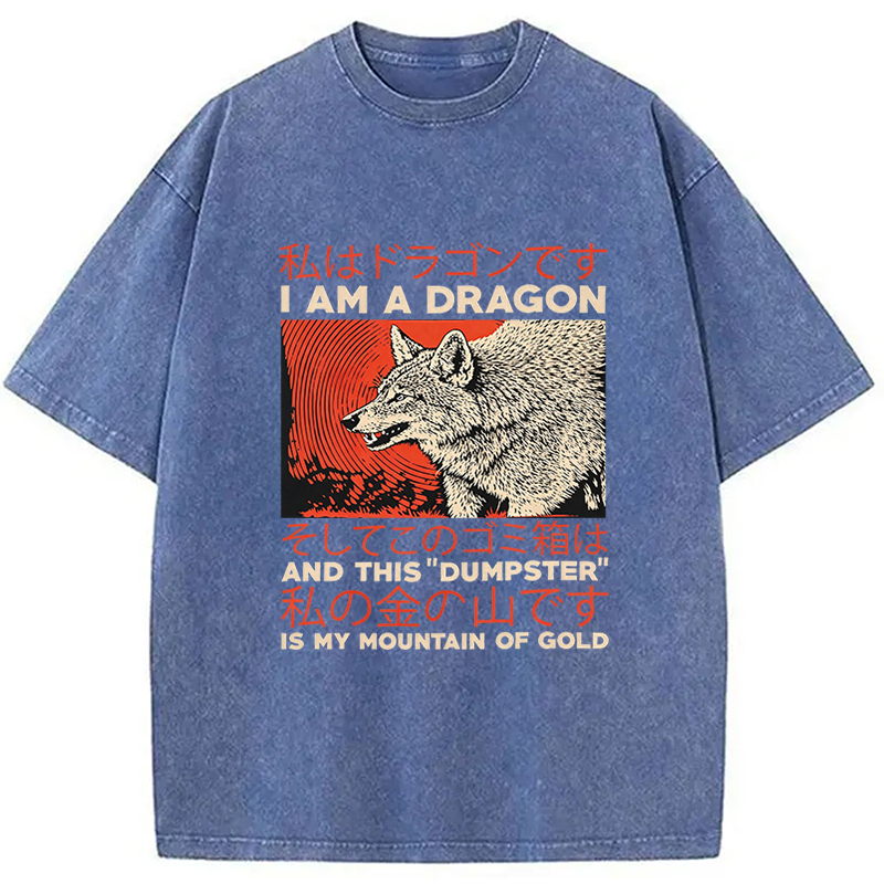 Tokyocanvas I Am A Dragon Coyote Raccoon Trash Graphic Washed T-Shirt