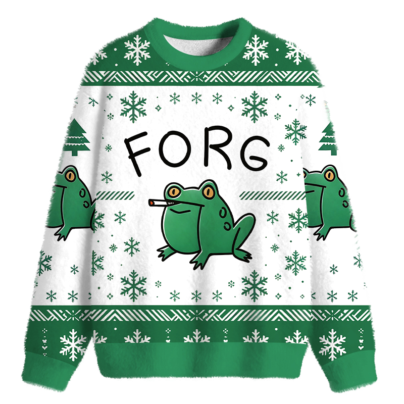 Tokyocanvas Smoking Frog Fuzzy Christmas Ugly Sweatshirt