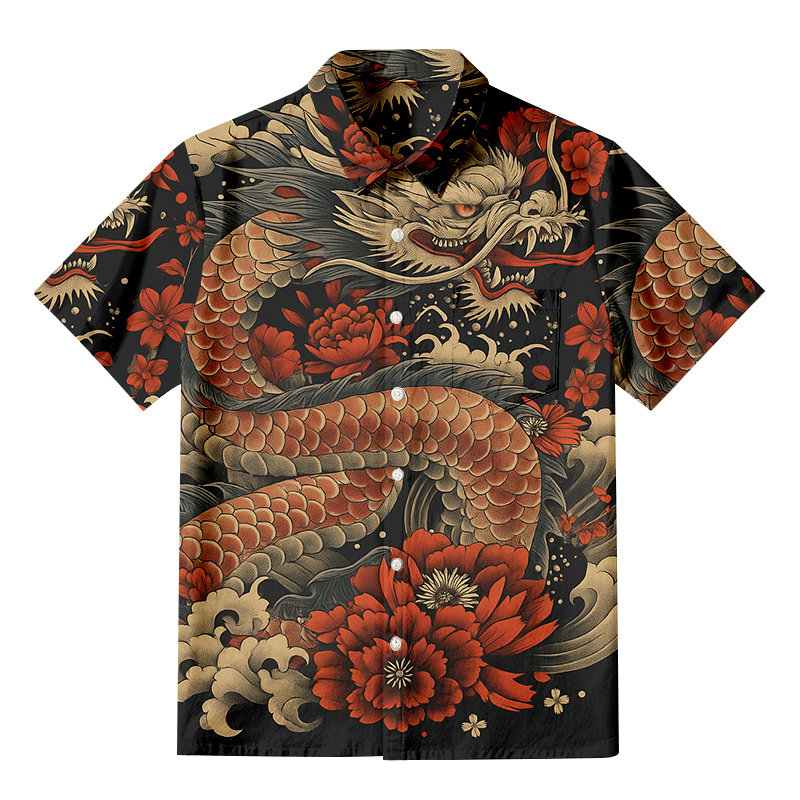 Tokyocanvas Vintage Japanese Art Dragon Button-up Shirt