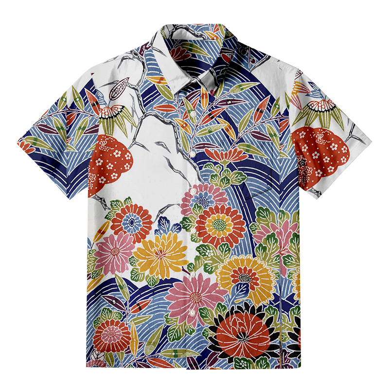 Tokyocanvas Japanese Okinawa Flowers Button-up Shirt