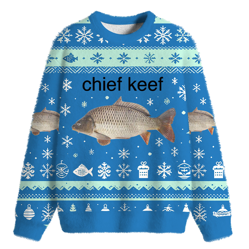 Tokyocanvas Chief Keef Fish Fuzzy Christmas Ugly Sweatshirt