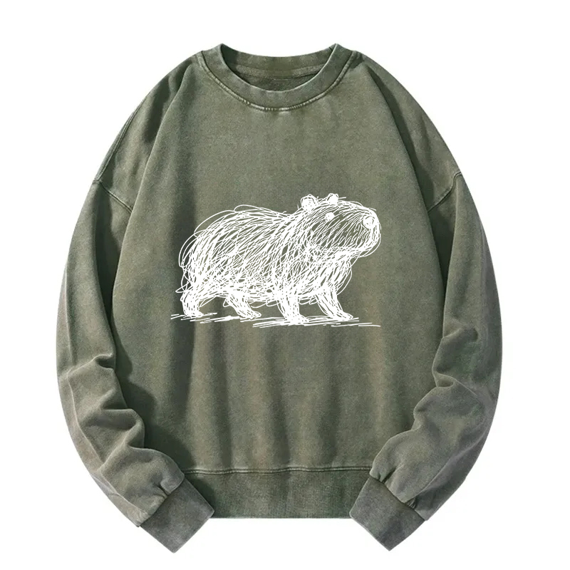 Tokyocanvas Minimalist Capybara Washed Sweatshirt